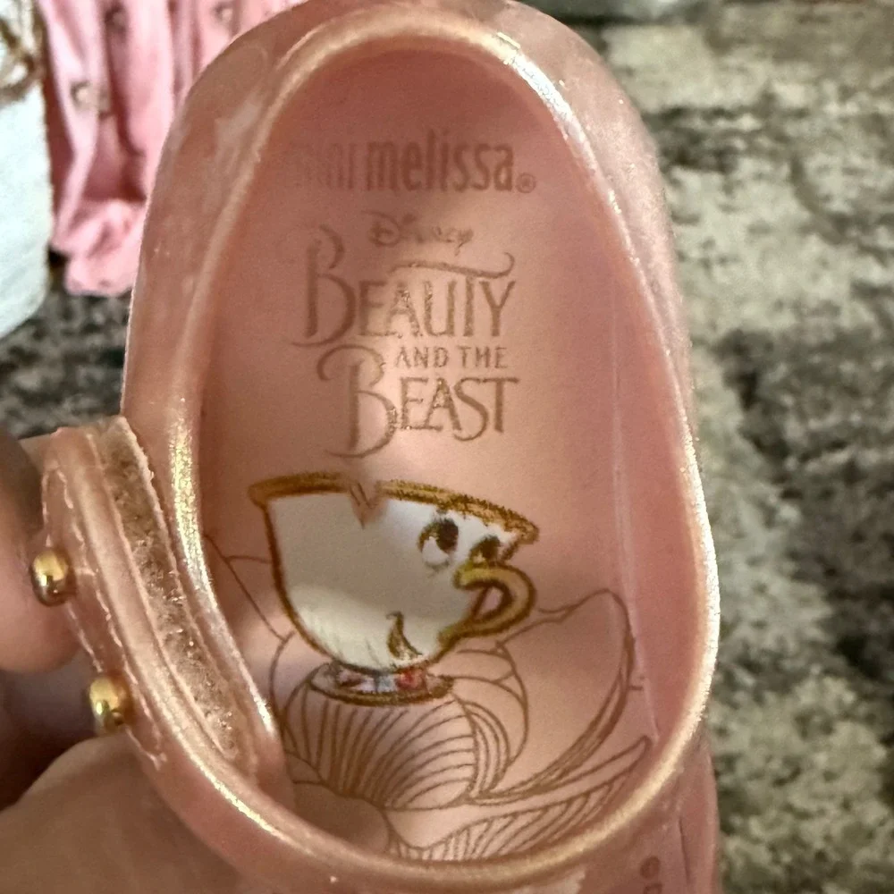 Mini Melissa Disney Beauty and the Beast Rose Gold Mrs Potts Chip Shoes 5